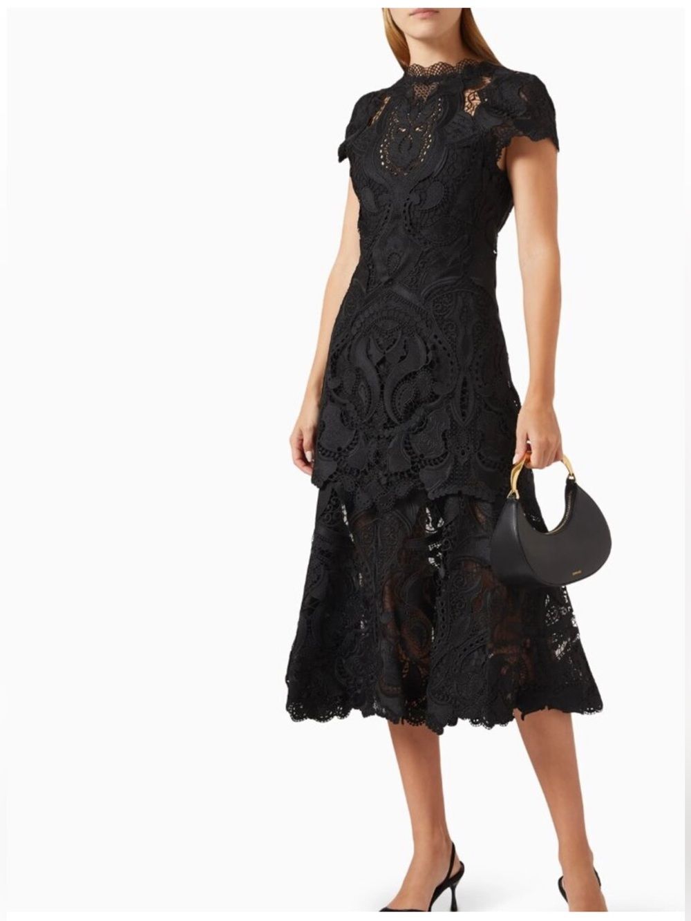 NEW Jonathan Simkhai Signature Laura Black Vintage Lace Midi Dress Cocktail
